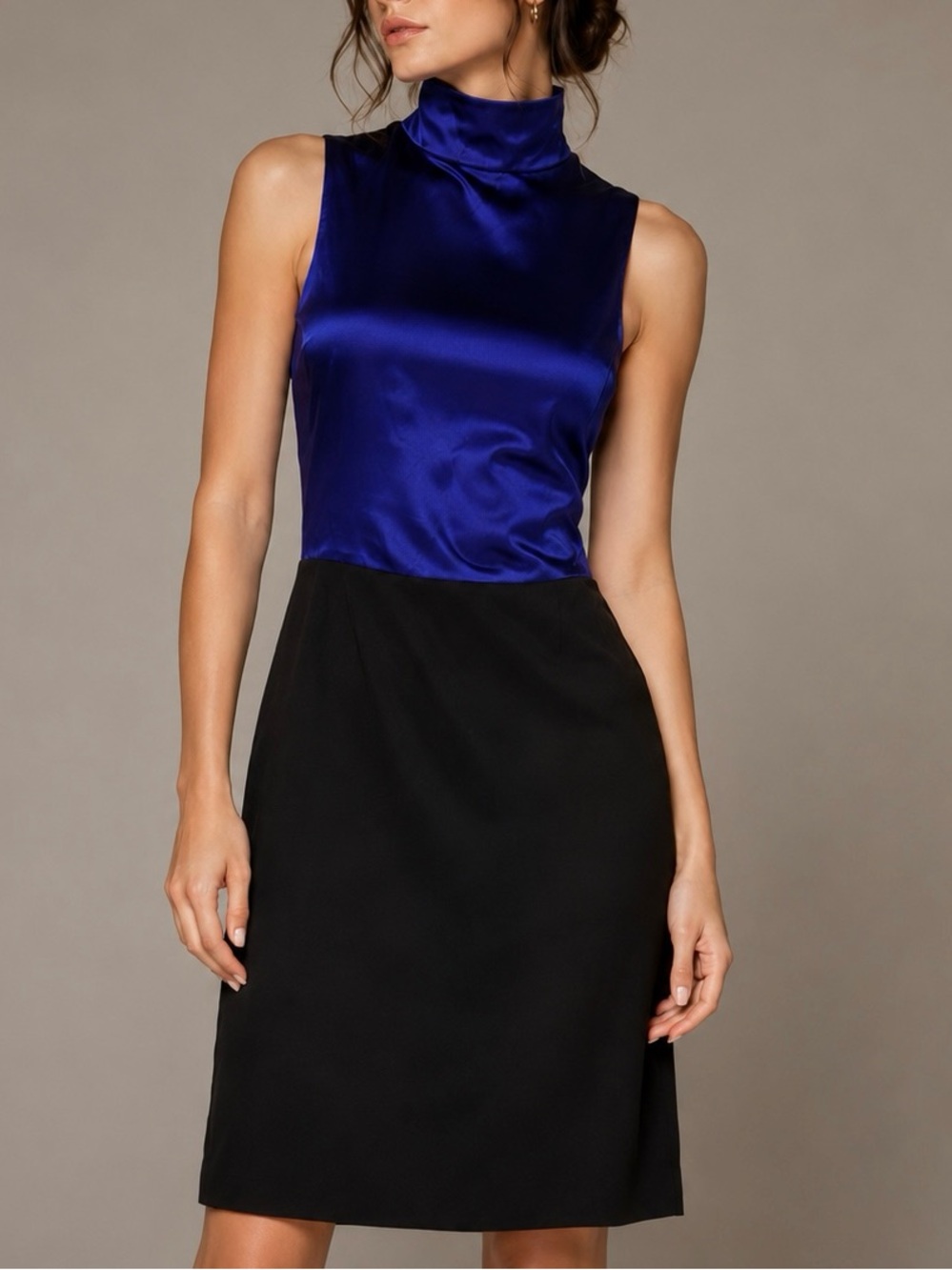 Emporio Armani Silk Wool Colorblock Sleeveless Dress Blue & Black, Made in Italy